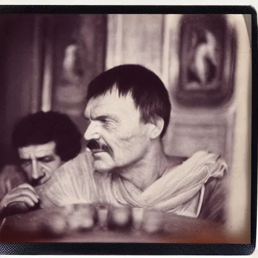 Prompt: polaroid of a ancient roman senators candid shots by Tarkovsky