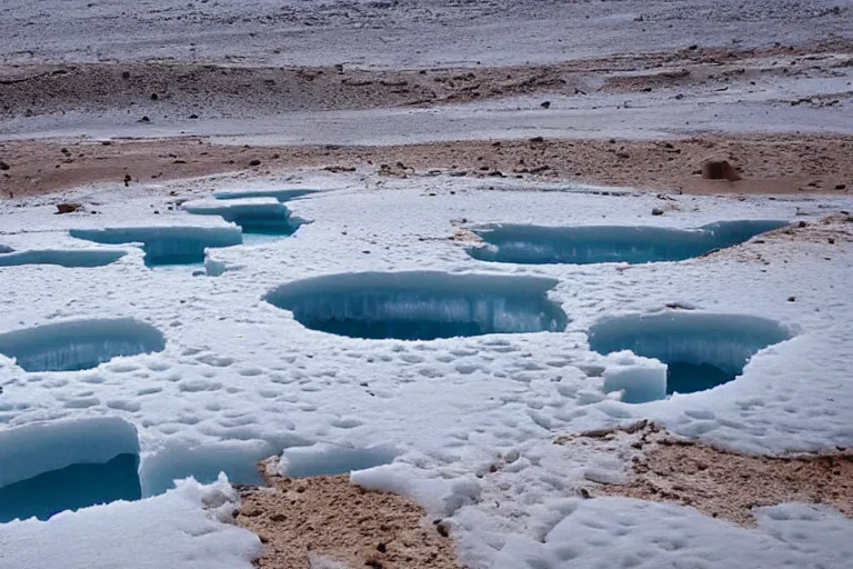 Image similar to an oasis in the sahara desert frozen and covered in ice and snow