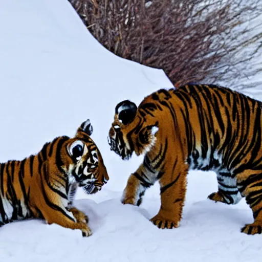 Image similar to tiger cubs playing in the snow