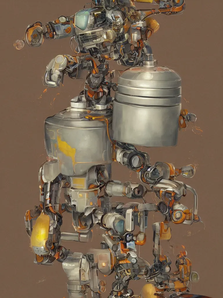 Image similar to half-length portrait of my friendly empatic robot greets my twitter friends with a fresh cup of hot coffee, by Simon Stalenhaag, by Yoshitaka Amano, by Esao Andrews, sharp focus, fresh colors, deviantart,