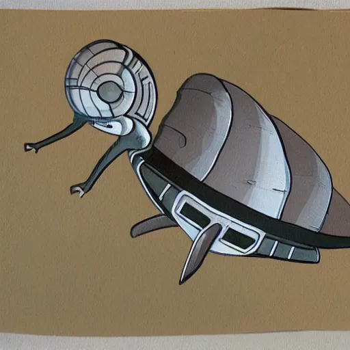 Image similar to a spaceship in the shape of a snail flying through space