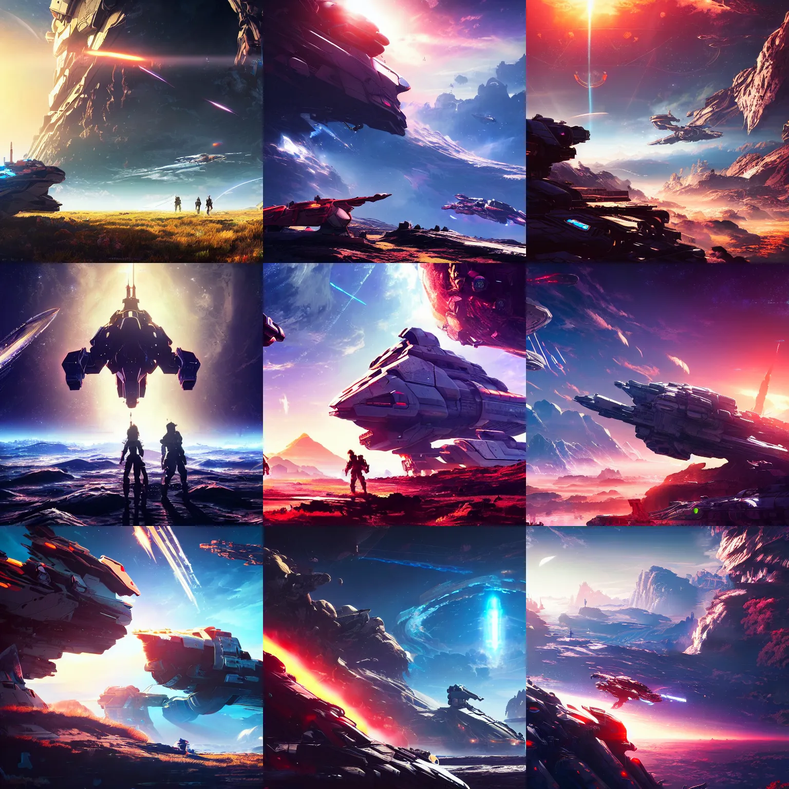 Prompt: space battleship attacking planet earth horizon forbidden west horizon zero dawn ray tracing hdr fanart arstation by ian pesty and alena aenami artworks in 4 k