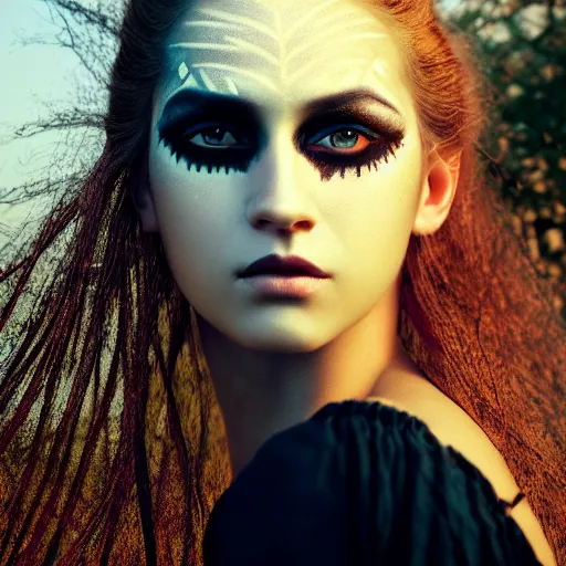 Image similar to photographic portrait of a stunningly beautiful renaissance female with tribal emo makeup in soft dreamy light at sunset, contemporary fashion shoot, by edward robert hughes, annie leibovitz and steve mccurry, david lazar, jimmy nelsson, breathtaking, 8 k resolution, extremely detailed, beautiful, establishing shot, artistic, hyperrealistic, beautiful face, octane render