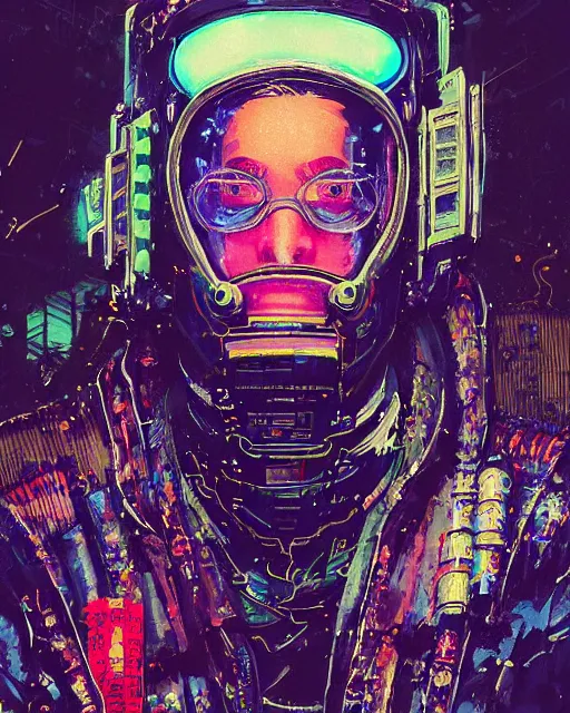 Image similar to detailed portrait of cyberpunk computer scientist who served as systems engineer dancer on the neo Tokyo streets of the Mecha Empire city during the Festival of Masks, futuristic neon, reflective puffy coat, decorated with traditional Japanese ornaments by Ismail inceoglu dragan bibin hans thoma greg rutkowski Alexandros Pyromallis Nekro Rene Maritte Illustrated, Perfect face, fine details, realistic shaded, fine-face, pretty face