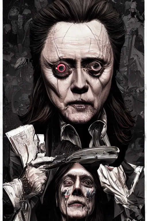 Image similar to christopher walken in sleepy hollow, full body, big two toned eyes, teeth gritted, horror, intricate details, cinematic, epic, realistic, anatomy, tomer hanuka, uplight, artstation, photorealistic, scary