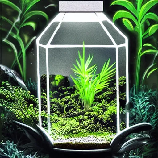 Image similar to glowing terrarium with plants inside digital art scary gothic mysterious