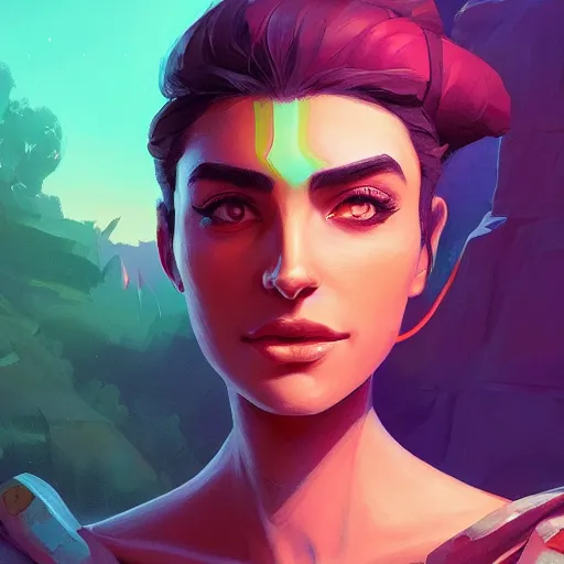 Image similar to profile portrait, maya ali mage, gloomhaven, dynamic lighting, gaudy colors, octane render aesthetic, matte painting concept art, official fanart behance hd artstation by jesper ejsing, by rhads and makoto shinkai and lois van baarle and ilya kuvshinov and rossdraws