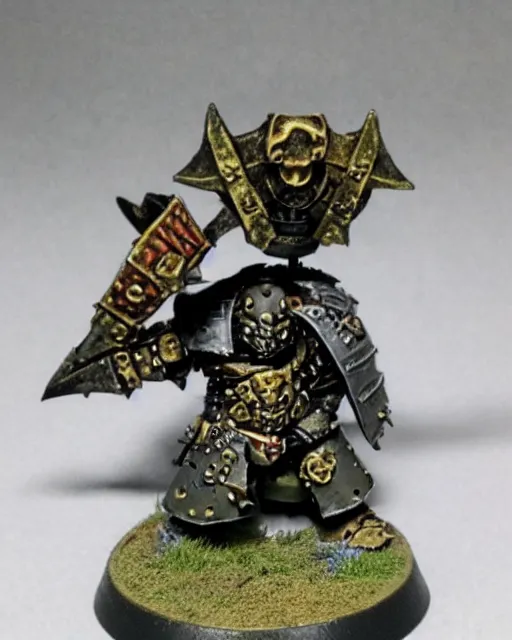 Image similar to a heavily armoured warhammer chaos warrior