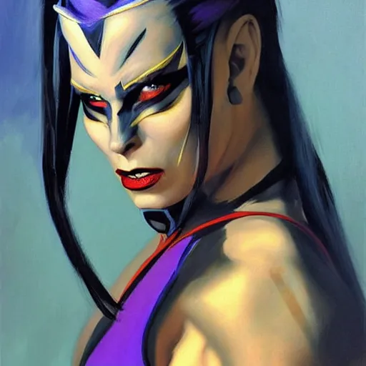 Image similar to greg manchess portrait painting of sindel from mortal kombat as overwatch character, medium shot, asymmetrical, profile picture, organic painting, sunny day, matte painting, bold shapes, hard edges, street art, trending on artstation, by huang guangjian and gil elvgren and frank frazetta