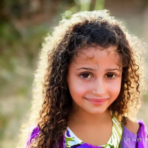 Prompt: Beautiful Moroccan girl holding her favourite frog smiling curly hair sharp depth of field photo