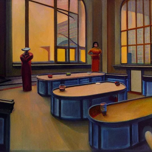 Image similar to grandiose atrium on coruscant, grant wood, pj crook, edward hopper, oil on canvas