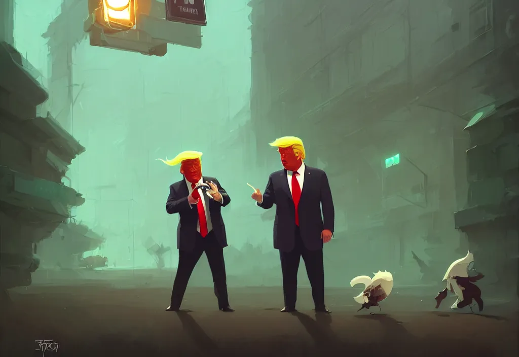 Image similar to donald trump dressed as mexican, presidental elections candidates, cnn, fox news, fantasy, by atey ghailan, by greg rutkowski, by greg tocchini, by james gilleard, by joe gb fenton, dynamic lighting, gradient light green, brown, blonde cream, salad and white colors in scheme, grunge aesthetic