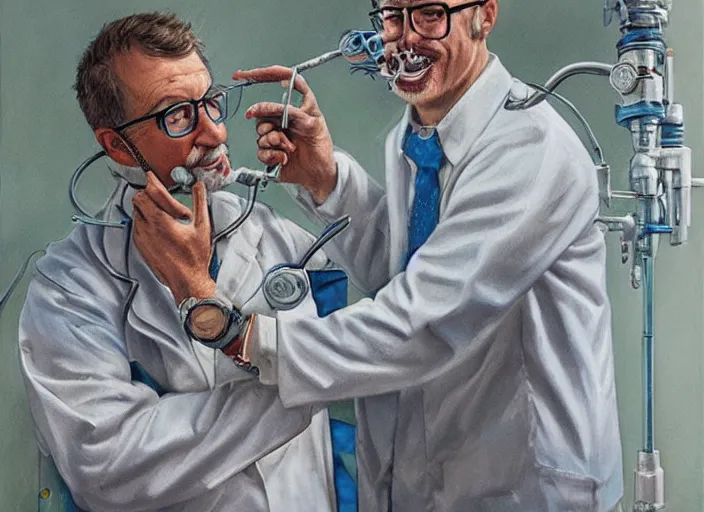 Prompt: a highly detailed nerdy portrait of a dentist, james gurney, james jean