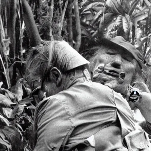 Image similar to trump crying in a jungle, vietnam war