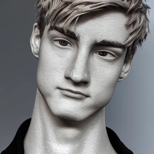 Prompt: “a realistic detailed photo of a guy who is an attractive humanoid who is half robot and half humanoid, who is a male android, twitch streamer Ninja Tyler Blevins, shiny skin, posing like a statue, blank stare, fountain outside house, display”
