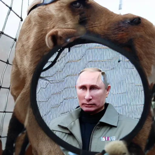 Image similar to Putin wearing a cope cage