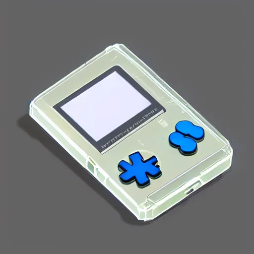 Image similar to an isometric product shot of a clear gameboy dmg