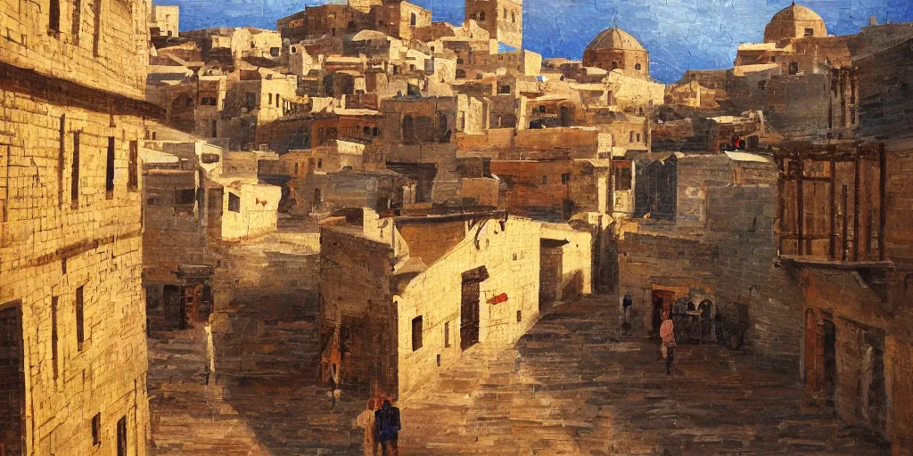 Prompt: mardin old town, digital oil painting, deviantart
