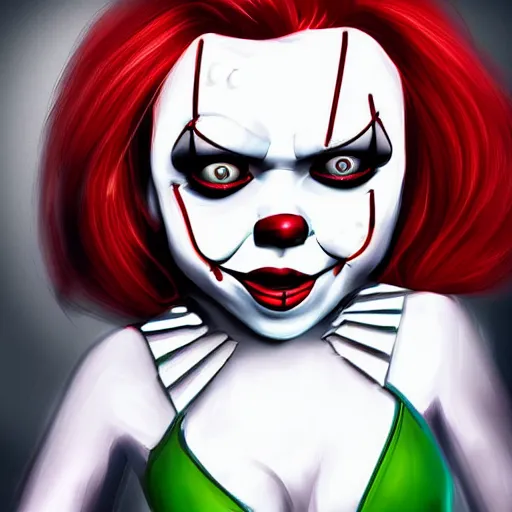 Prompt: Tiffany the bride of Chucky fused with pennywise, digital art, ilustration, well-detailed