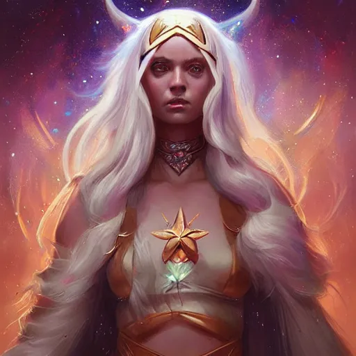 Image similar to star goddess, d & d, fantasy, portrait, highly detailed, digital painting, trending on artstation, concept art, sharp focus, illustration, art by artgerm and greg rutkowski and magali villeneuve