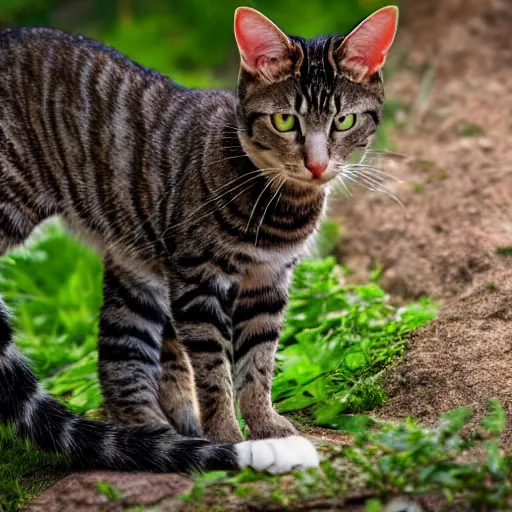 Image similar to A pretty catboy in his natural habitat. Pictured are his cute ears and long tail. 4K National Geographic photograph