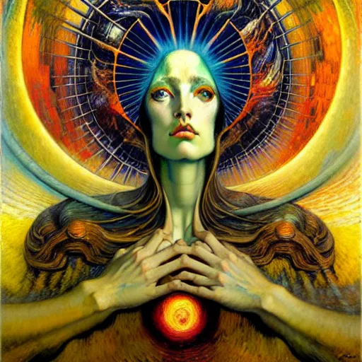 Image similar to Divine Chaos Engine by Karol Bak, Jean Delville, William Blake, and Vincent Van Gogh