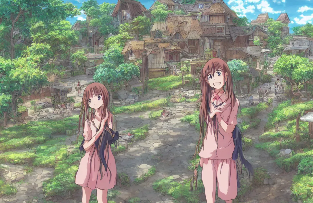 Image similar to Anime digital art of an anime girl in a village, studio ghibli, digital art