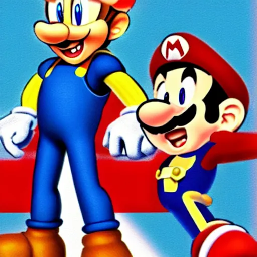 Image similar to 1940s disney film about super mario and sonic the hedgehog