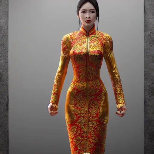 Prompt: muscular oiled woman wearing ao dai, ultra realistic, concept art, intricate details, highly detailed, photorealistic, octane render, 8 k, unreal engine.