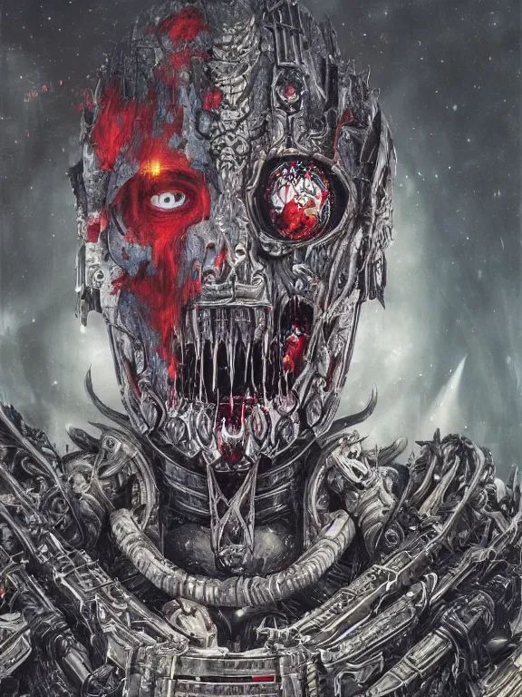 Prompt: art portrait of an undead space marine vampire king, intricate detailed armour ,8k,by tristan eaton,Stanley Artgermm,Tom Bagshaw,Greg Rutkowski,Carne Griffiths, Ayami Kojima, Beksinski, Giger,trending on DeviantArt,face enhance,hyper detailed,minimalist,cybernetic, android, blade runner,full of colour,