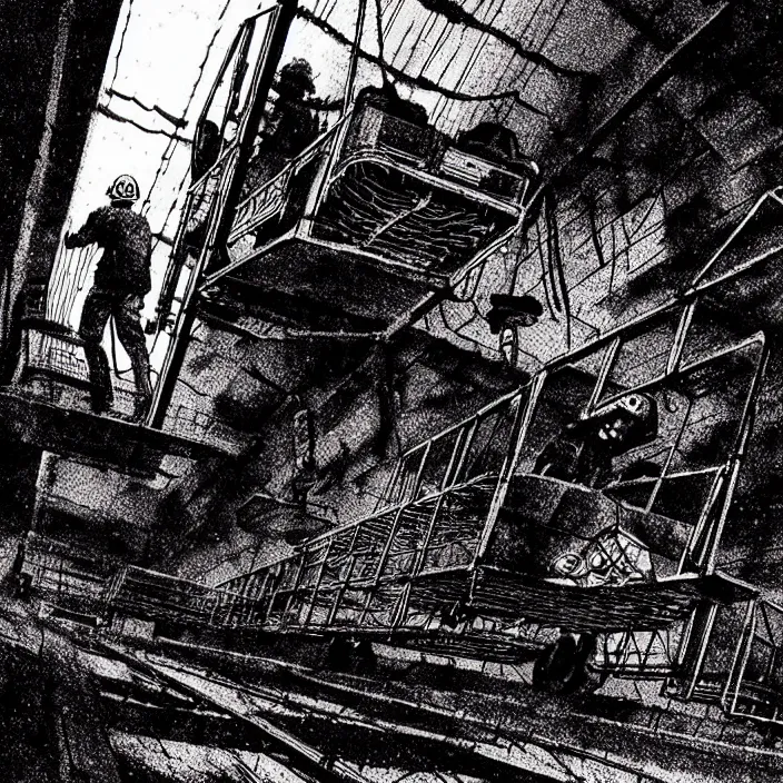 Image similar to sadie sink pulls a trolley in a coal mine. storyboard, scifi cyberpunk. by gabriel hardman, joe alves, chris bonura. cinematic atmosphere, detailed and intricate, perfect anatomy