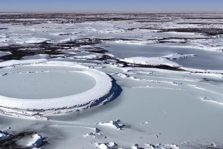 Prompt: an oasis in the sahara desert frozen and covered in ice and snow