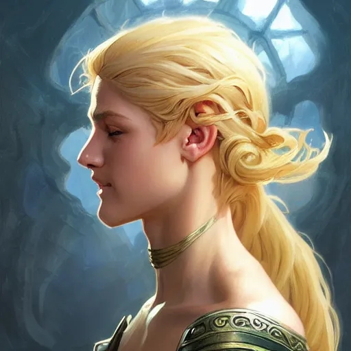 Prompt: an epic fantasy comic book style head portrait painting of a young blonde girl thief, d & d, fantasy, joyful smirk, intricate, elegant, digital painting, artstation, concept art, matte, sharp focus, illustration, art by artgerm and greg rutkowski and alphonse mucha