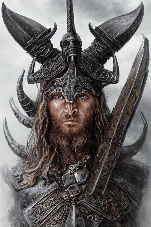 Image similar to full body concept art of viking man wear baphomet armor made with porcelain by Jeff Easley and Peter Elson + beautiful eyes, beautiful face + symmetry face + galaxy + gothic, surreal, dread + highly detailed, intricate complexity, epic composition, magical atmosphere + masterpiece, award winning + trending on artstation