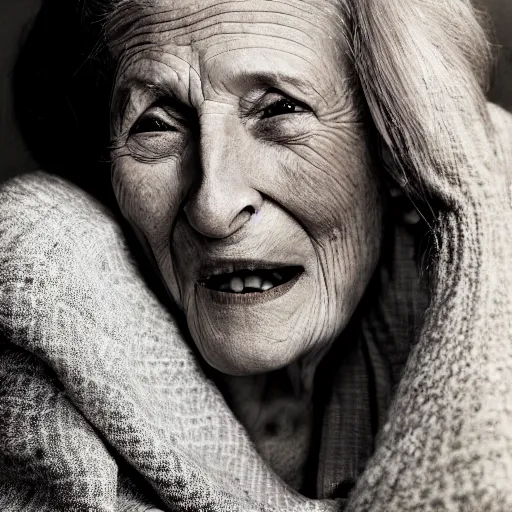 Prompt: portrait photography of happy 8 0 years old women by annie leibovitz, deep emotions, perfect facial symmetry, dim volumetric cinematic lighting, 8 k, post - processing, extremely hyper - detailed, intricate, epic composition, masterpiece, stunning,