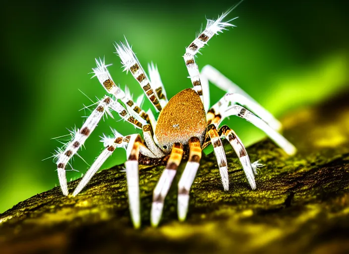 Image similar to macro portrait of a crystal spider in the forest. Fantasy magic style. Highly detailed 8k. Intricate. Nikon d850 300mm. Award winning photography.