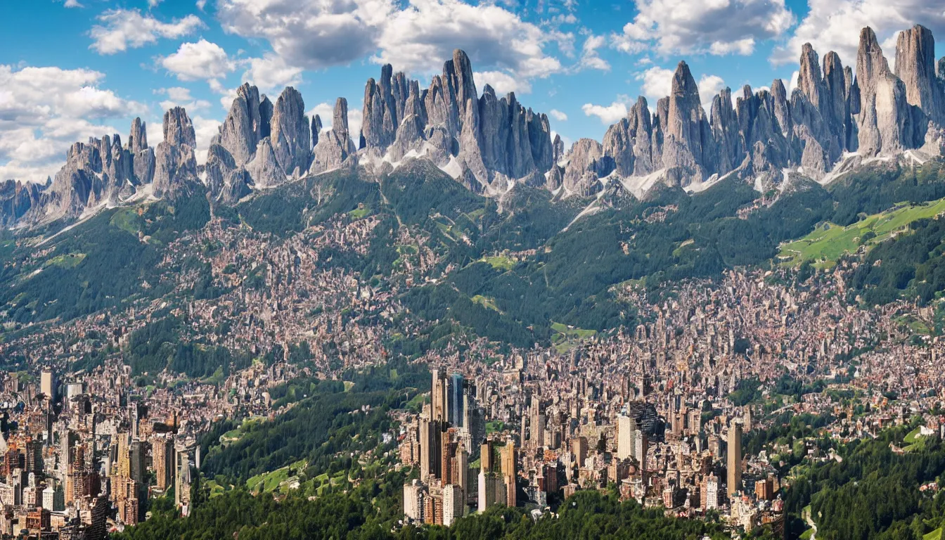 Prompt: new york city in the dolomites mountains