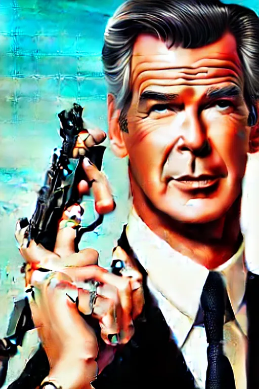 Image similar to Pierce Brosnan as James Bond, digital art by Artgerm and beeple and WLOP