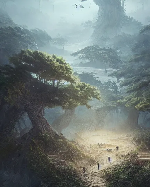 Image similar to a huge maze with several different environment, forest, sea, fire, wind, sand, environment art, fantasy art, landscape art, in the style of greg rutkowski, illustration, epic, fantasy, intricate, hyper detailed, artstation, concept art, smooth, sharp focus, ray tracing