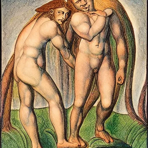 Prompt: adam and eve in the style of william blake