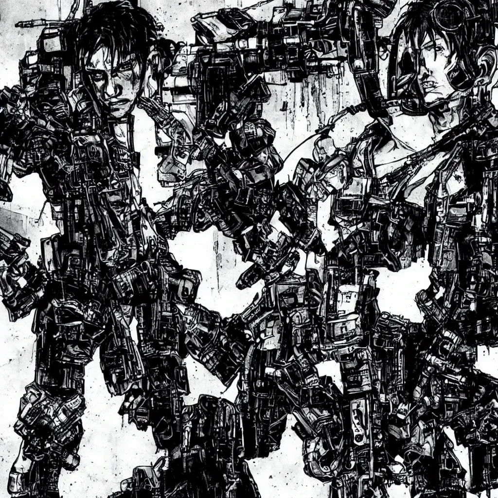 Prompt: cyberpunk military mafia Vasquez from Aliens, Yoji Shinkawa