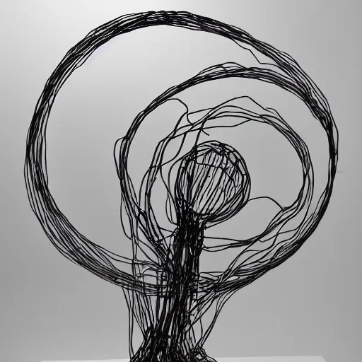 Image similar to a wire sculpture, award winning black and white photography