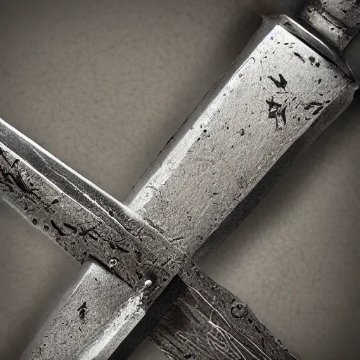 Image similar to generate a sharp fine sword, well worked, rusty, edge rusty, dark, tint, post denoised, 4 k textured, macro zoom, dynamic lighting