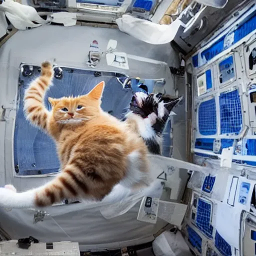 Image similar to Photo of cats floating inside the ISS