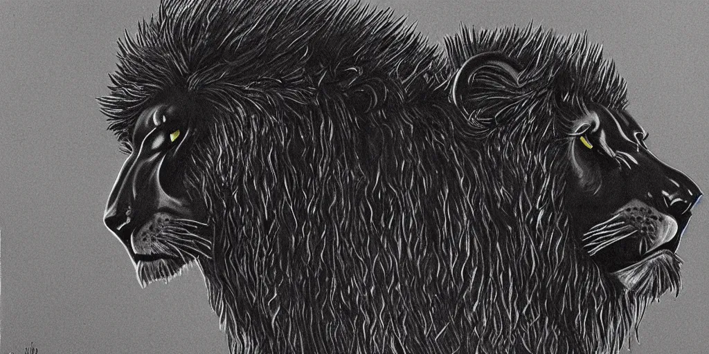 Image similar to the black lioness made of ferrofluid, walking in the suburban neighborhood, dripping tar. animal drawing, drawing, environment art, realistic, detailed