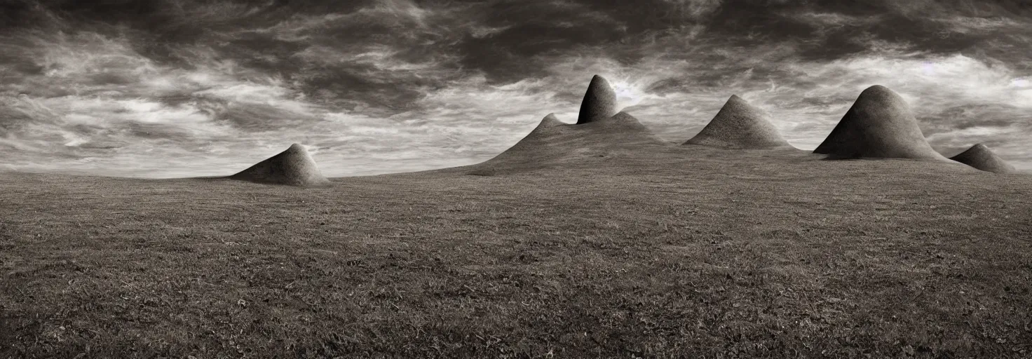 Prompt: photo of a surreal oddly-shaped landscape