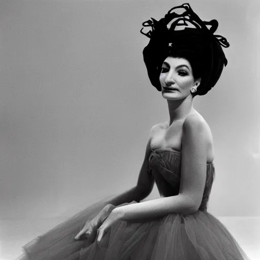 Image similar to portrait photo of Maria Callas, surreal pose, by Ron Haviv, 8k