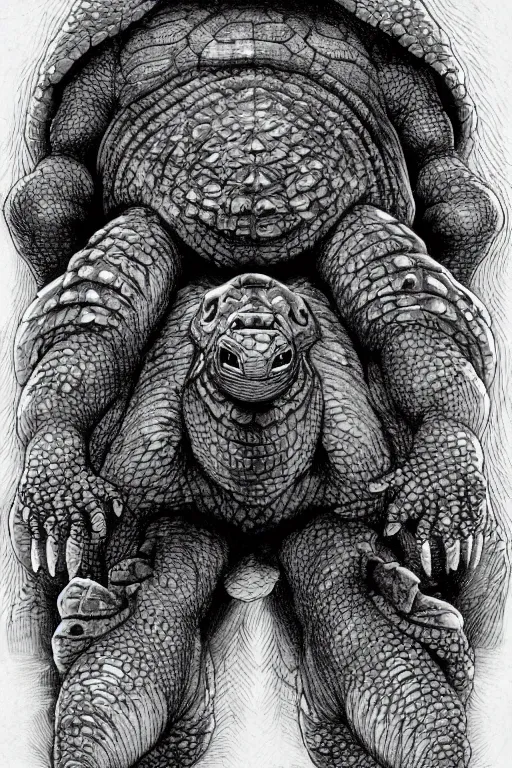 Image similar to tortoise humanoid figure monster, symmetrical, highly detailed, digital art, sharp focus, trending on art station, kentaro miura manga art style