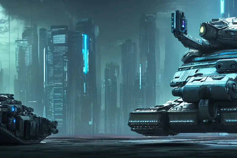 Image similar to cyberpunk alien concept inspired tank, futuristic look, highly detailed body, very powerful, photorealistic camera shot, bright studio setting, studio lighting, crisp quality and light reflections, unreal engine 5 quality render