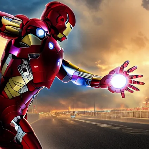 Image similar to iron man killing pedestrians, 4k realistic photo